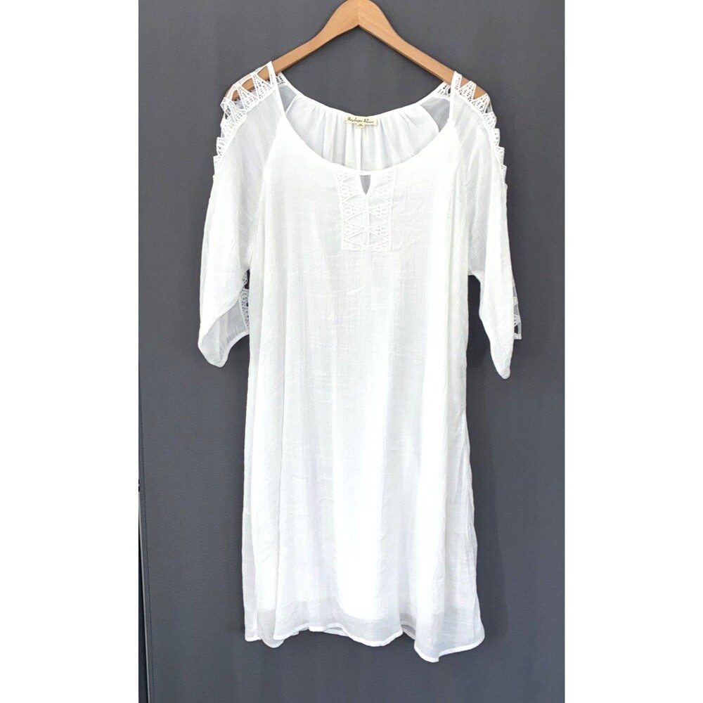 Indigo Rose Gauzy White Cutout Crochet Dress Sz XL Bridal Festival Sorority Rush